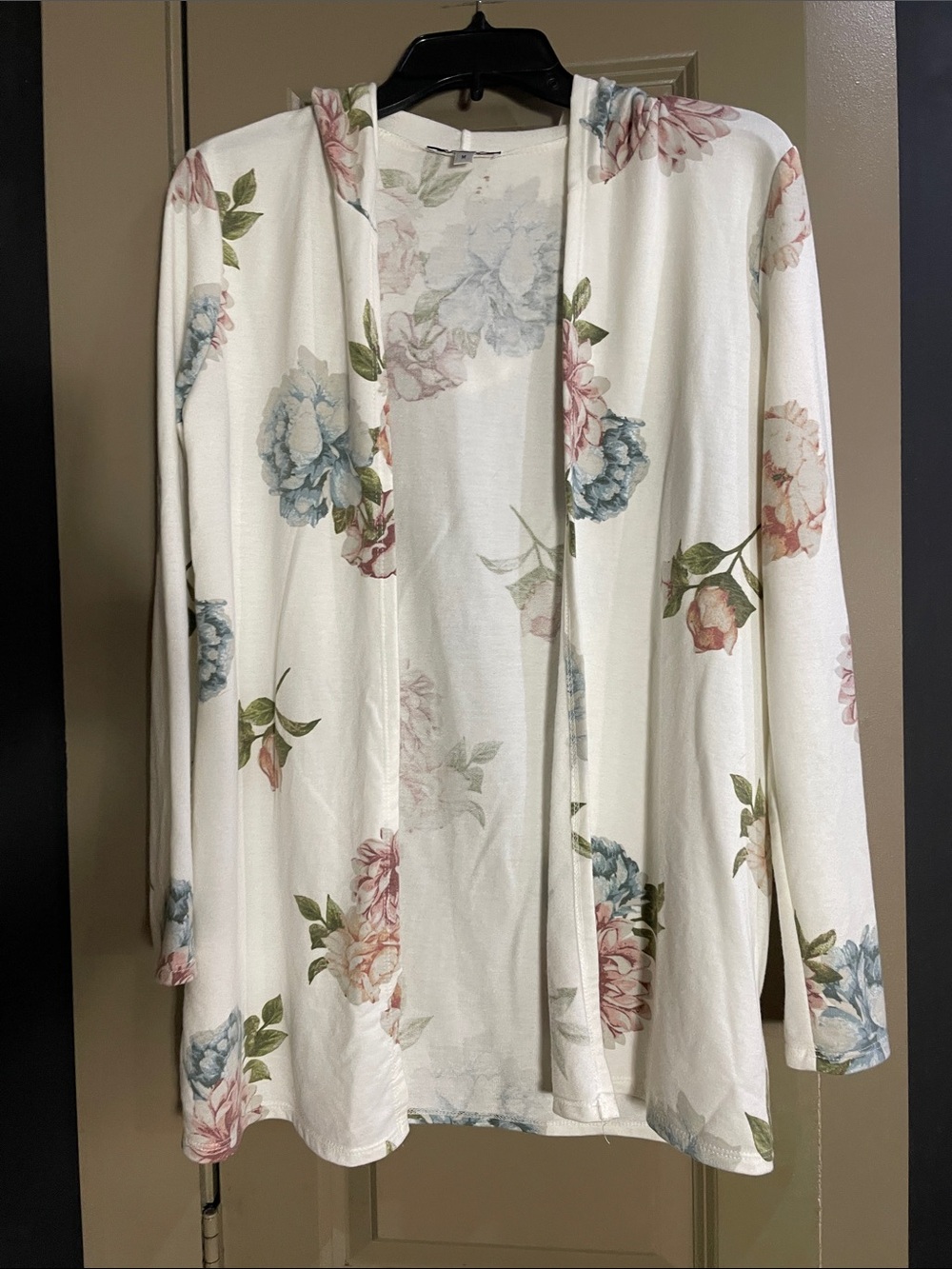 Moa Moa Cream Hooded Floral Cardigan with Pink & Blue Blooms